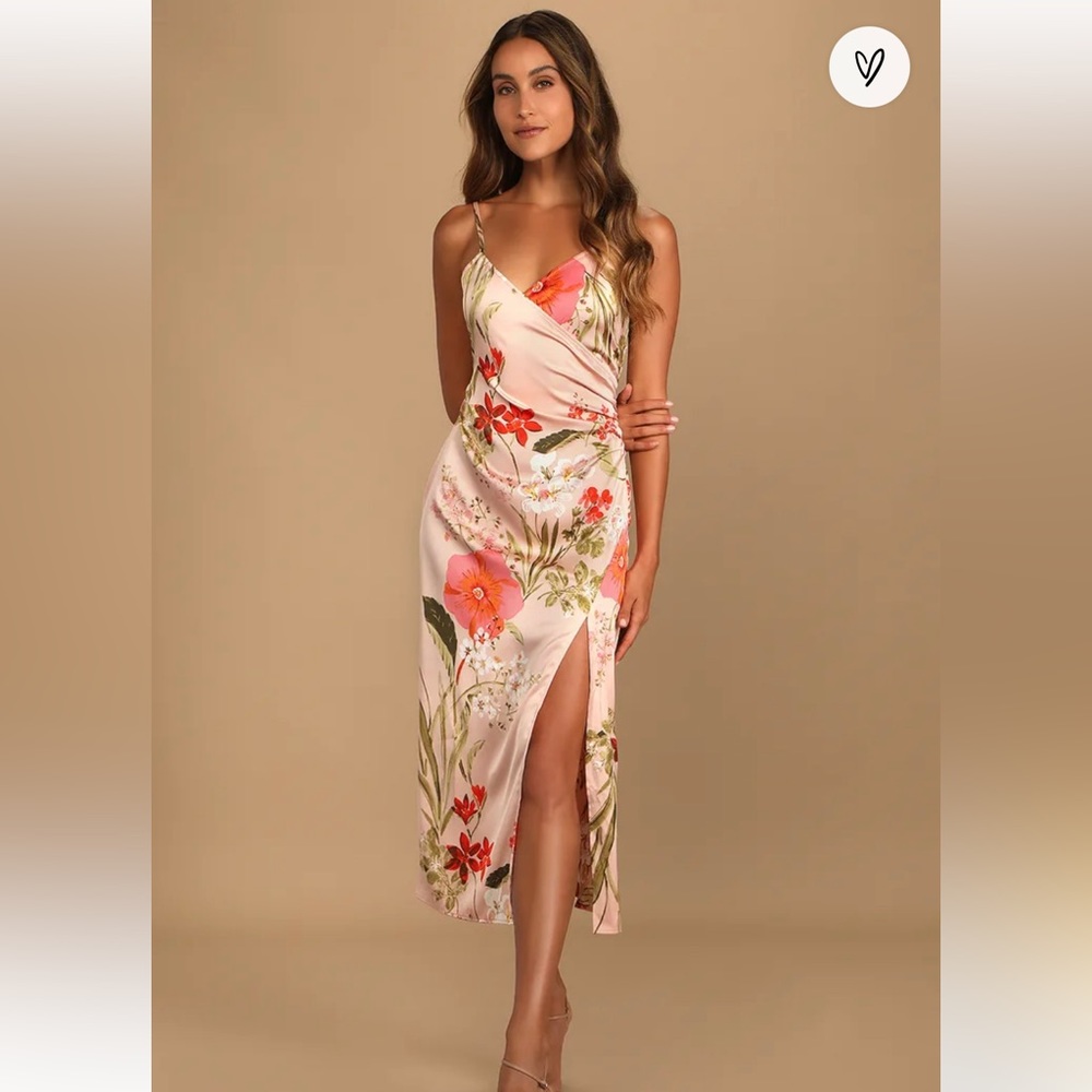Floral Slip Midi Dress in Blush Pink